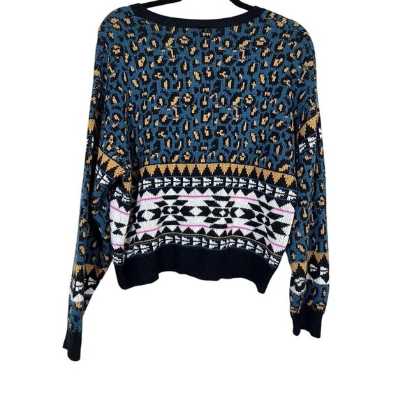 Wrangler Animal Print Sweater S Blue Crop Fuzzy Western Boho  Retro Southwest - Picture 7 of 10